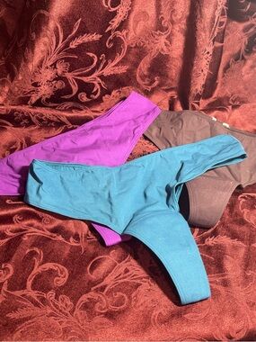 PINK Victoria's Secret Trio Thong Period Panties in Teal, Purple & Brown XL